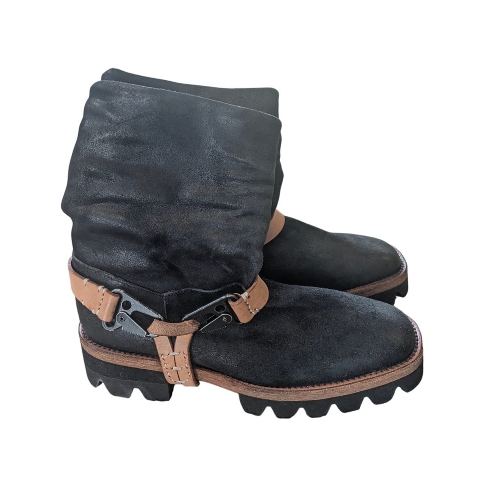 We The Free Reya Harness Boot Free People Black Leather Slouch Moto Boots‎ 38.5 - Picture 4 of 6